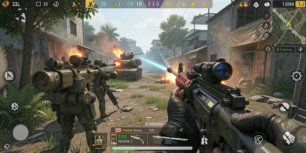 Screenshot gameplay menunjukkan momen seru dalam pertempuran FPS.