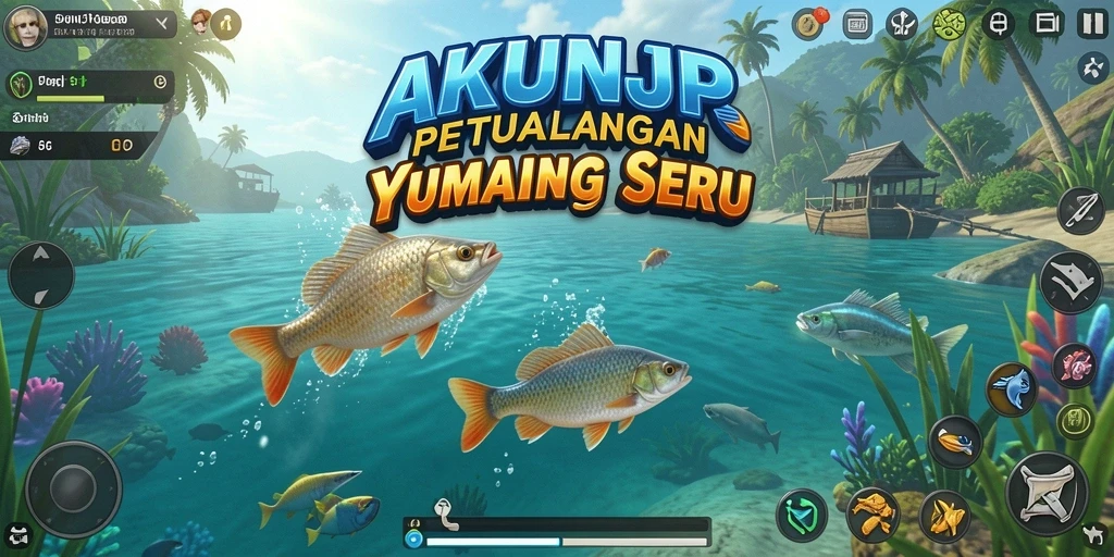 Screenshot utama AKUNJP menampilkan aksi memancing yang mendebarkan.