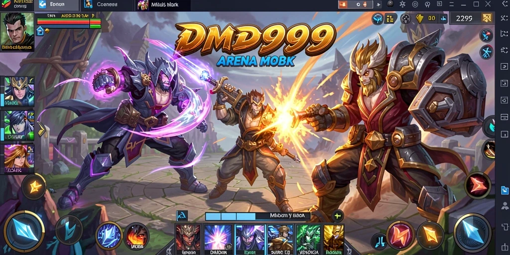 Tangkapan layar dari gameplay DMD999 menampilkan pertarungan seru di arena MOBA.