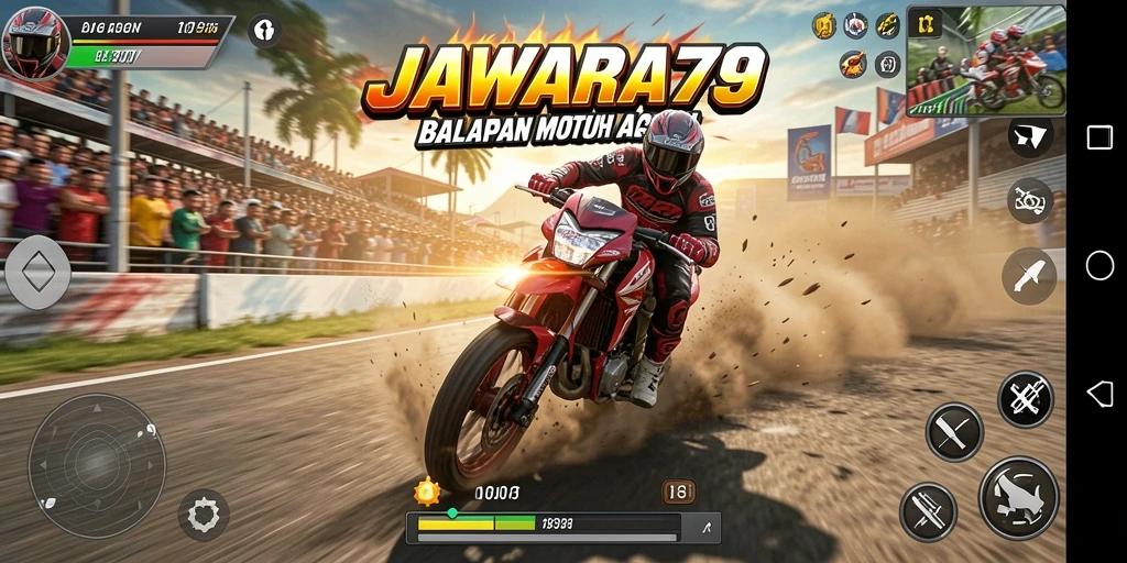 Gameplay JAWARA79 yang seru saat balapan motor.