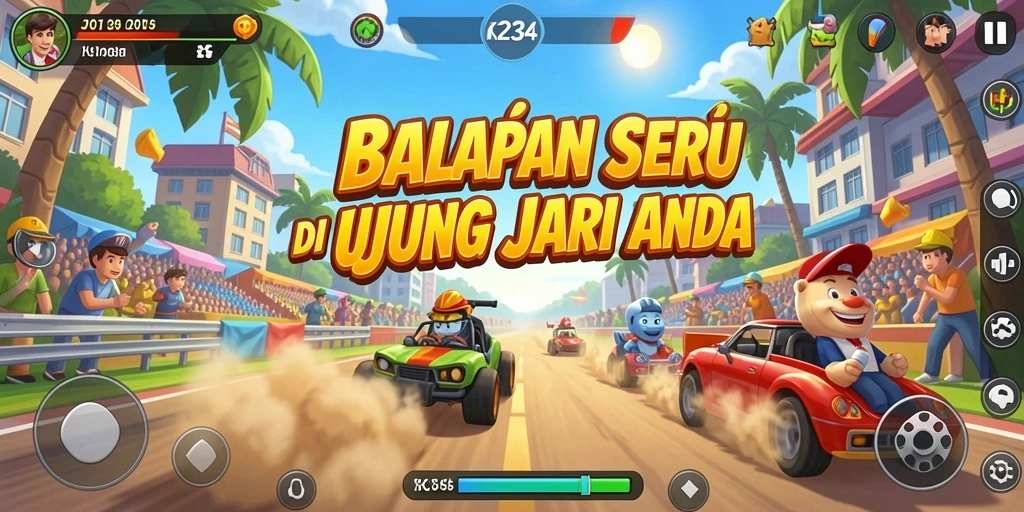 Screenshot K234 menampilkan aksi balapan yang mendebarkan dan intens.