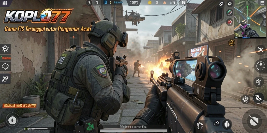 Tampilan gameplay mendebarkan dari KOPLO77 dengan aksi tembak-menembak.
