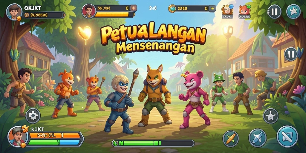 Tangkapan layar OKJKT menampilkan gameplay yang intens dan penuh warna.