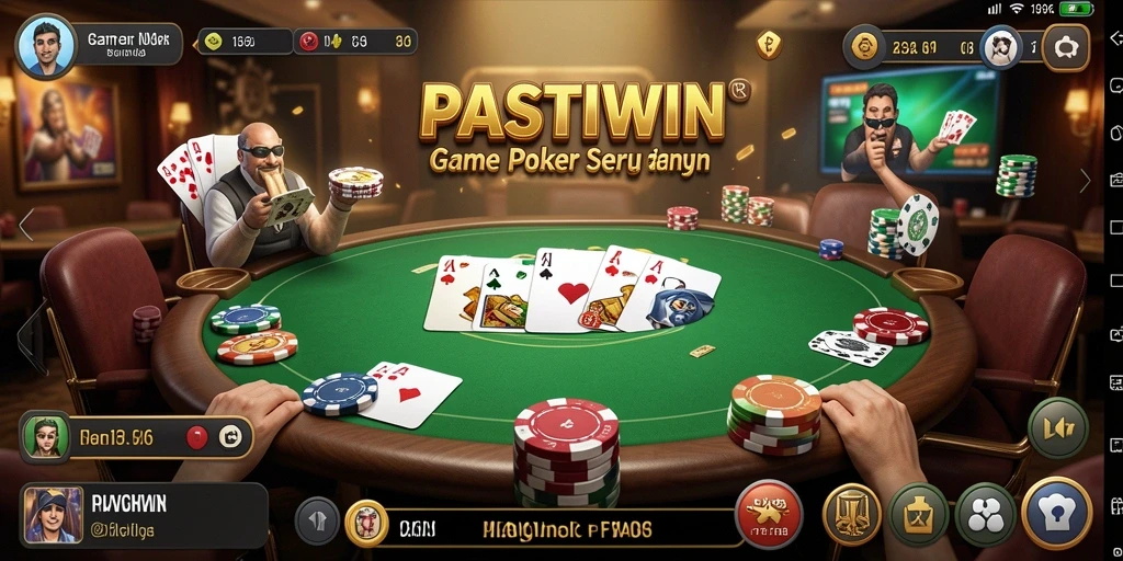 Screenshot utama PASTIWIN menampilkan gameplay Poker yang mendebarkan.