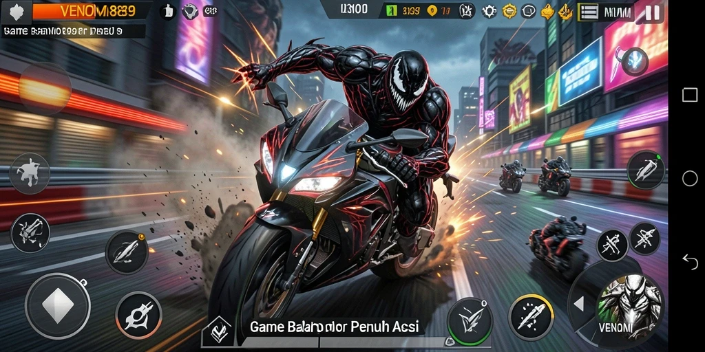 Tampilan gameplay VENOM889 dengan balapan motor yang mendebarkan.